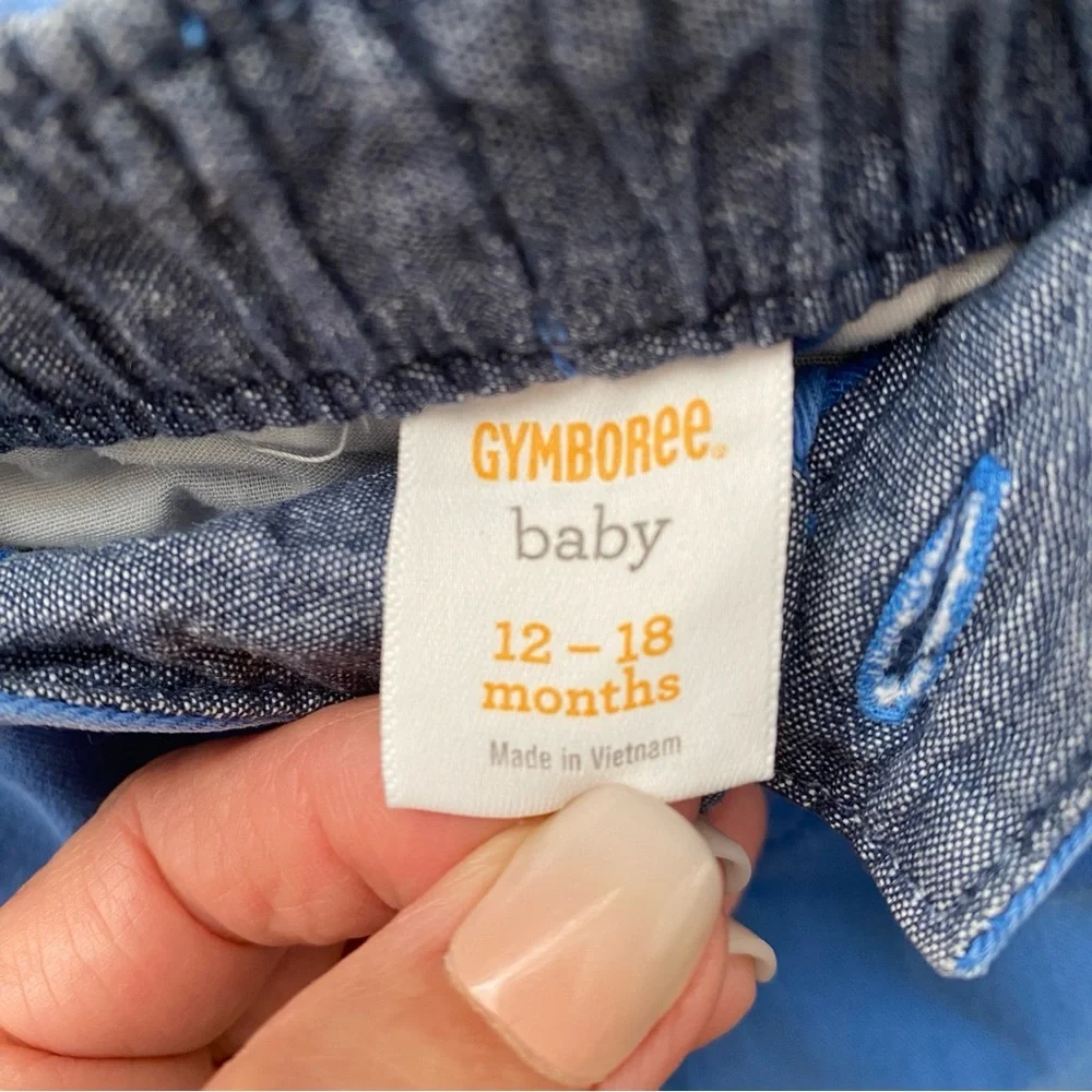 Blue Cotton Shorts – Size 12-18M, Partial Elastic Waist by Gymboree